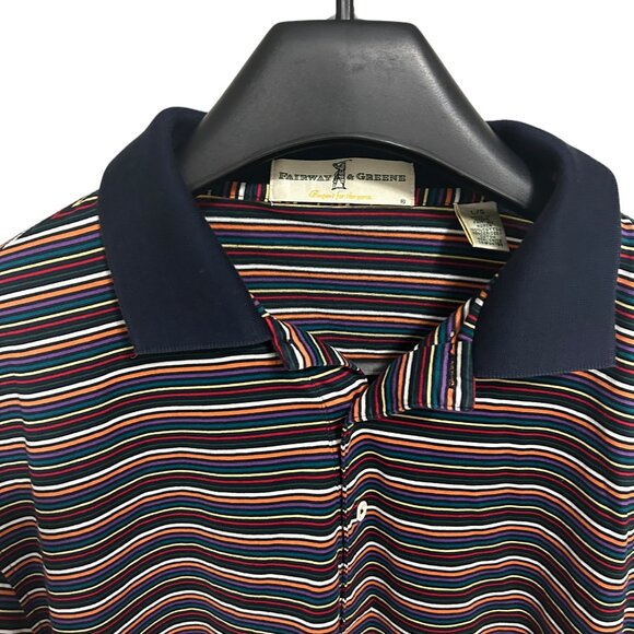 Fairway & Greene Polo Golf Shirt Men's Size Large Blue Striped Logo - Picture 5 of 6